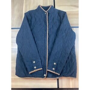 Bit & Bridle Quilted Riding Jacket Women's XL Black Brown Trim Snap Front